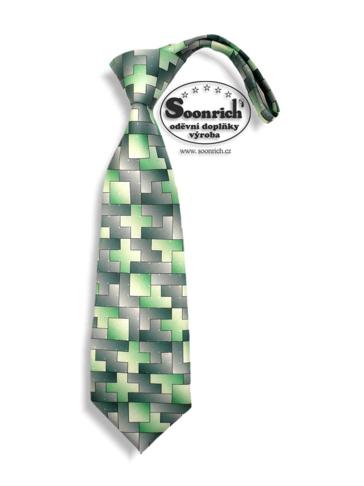 kravata zelená tetris